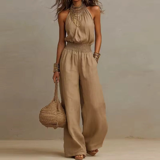 Women's Jumpsuit | Halter Neck Wide Leg & Open Back