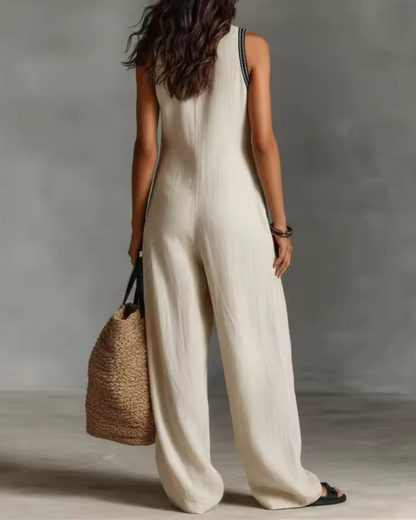 Women's Jumpsuit | Sleeveless Embroidered & Wide Leg