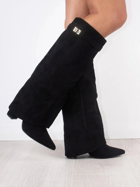 Women's Knee High Boots | Block Heel & Buckle Detail