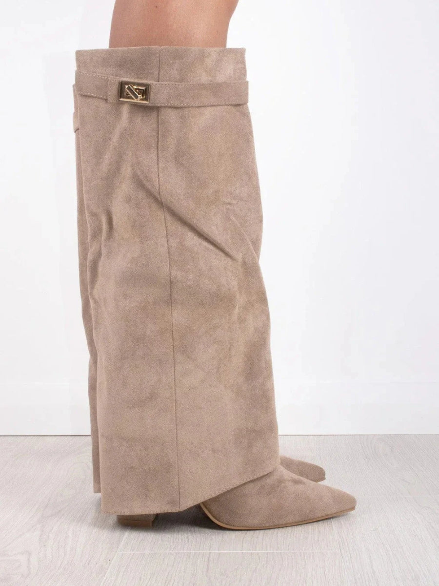 Women's Knee High Boots | Block Heel & Buckle Detail