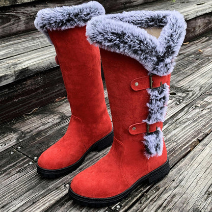 Women's Knee High Boots | Fur Trim & Buckle Straps