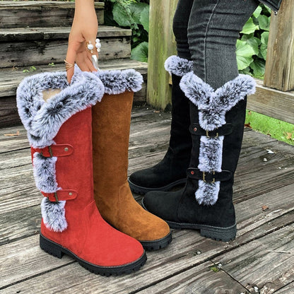 Women's Knee High Boots | Fur Trim & Buckle Straps