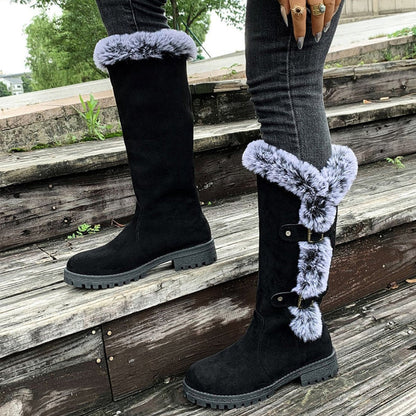 Women's Knee High Boots | Fur Trim & Buckle Straps