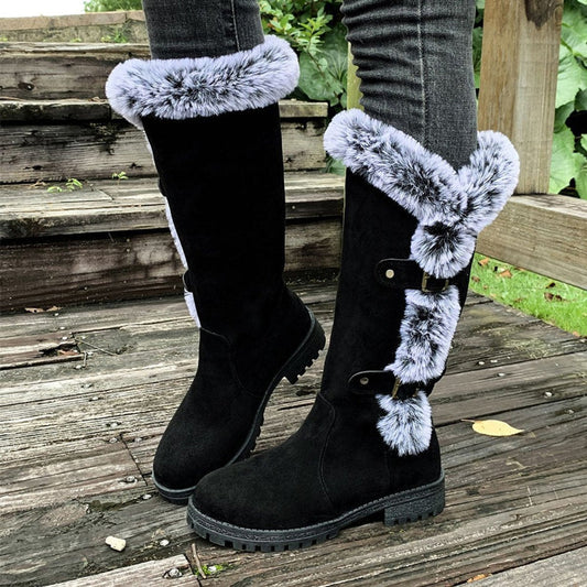 Women's Knee High Boots | Fur Trim & Buckle Straps