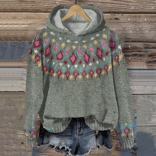 Women's Knit Hoodie | Nordic Pattern Design