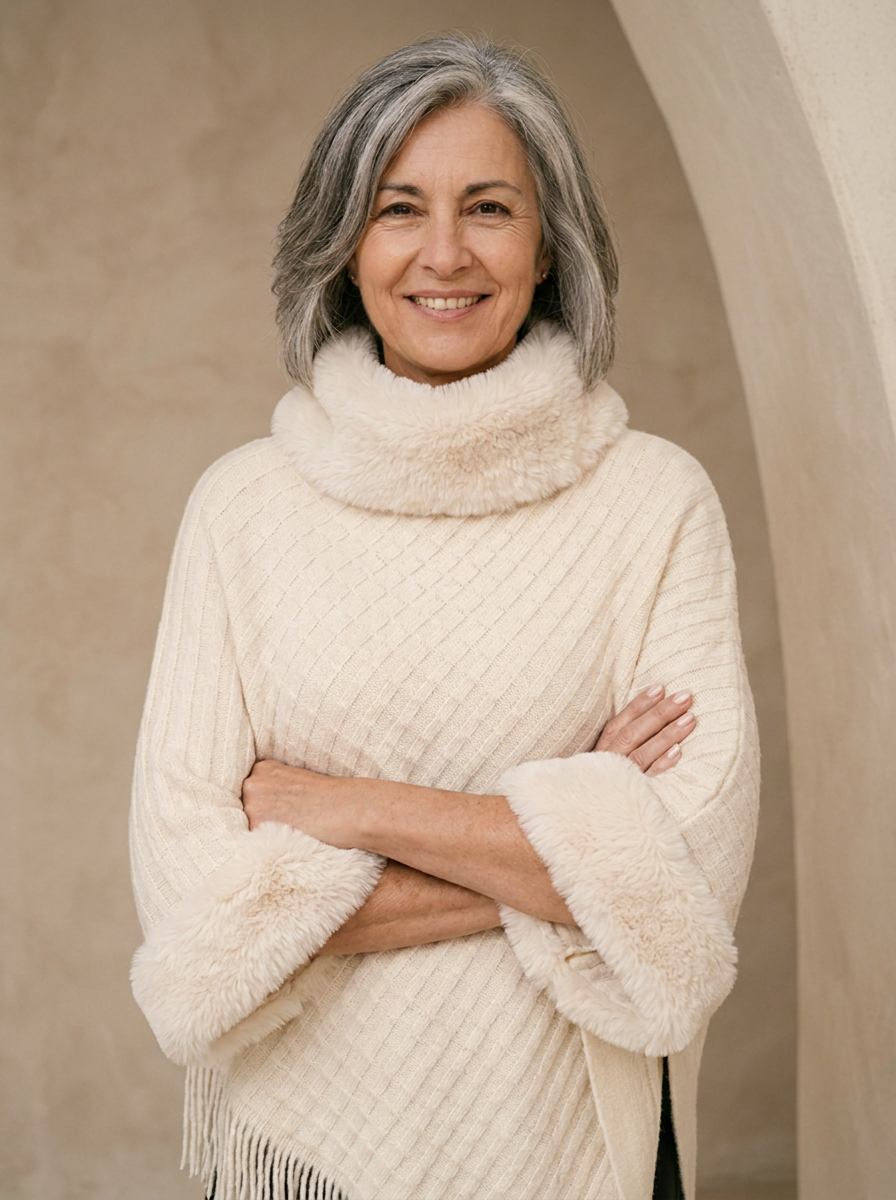 Women's Knit Poncho | Relaxed Fit & Cosy Cowl Neck