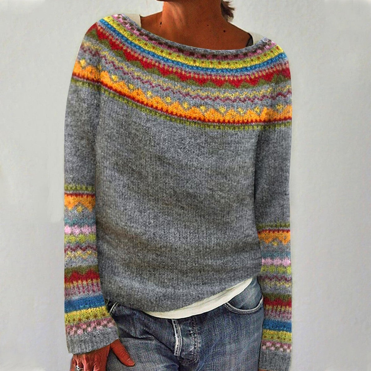 Women's Knitted Jumper | Retro Print & Warm