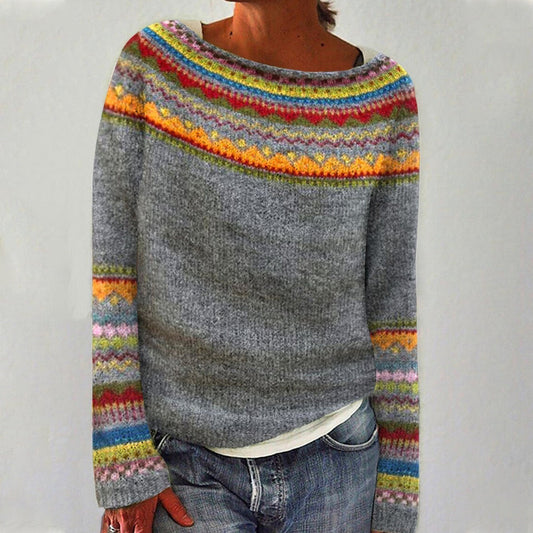 Women's Knitted Jumper | Retro Print & Warm