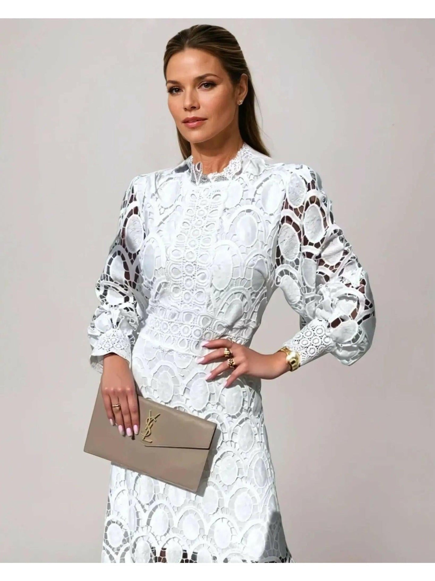 Women's Lace Maxi Dress | High Neck & Elegant Long Sleeve