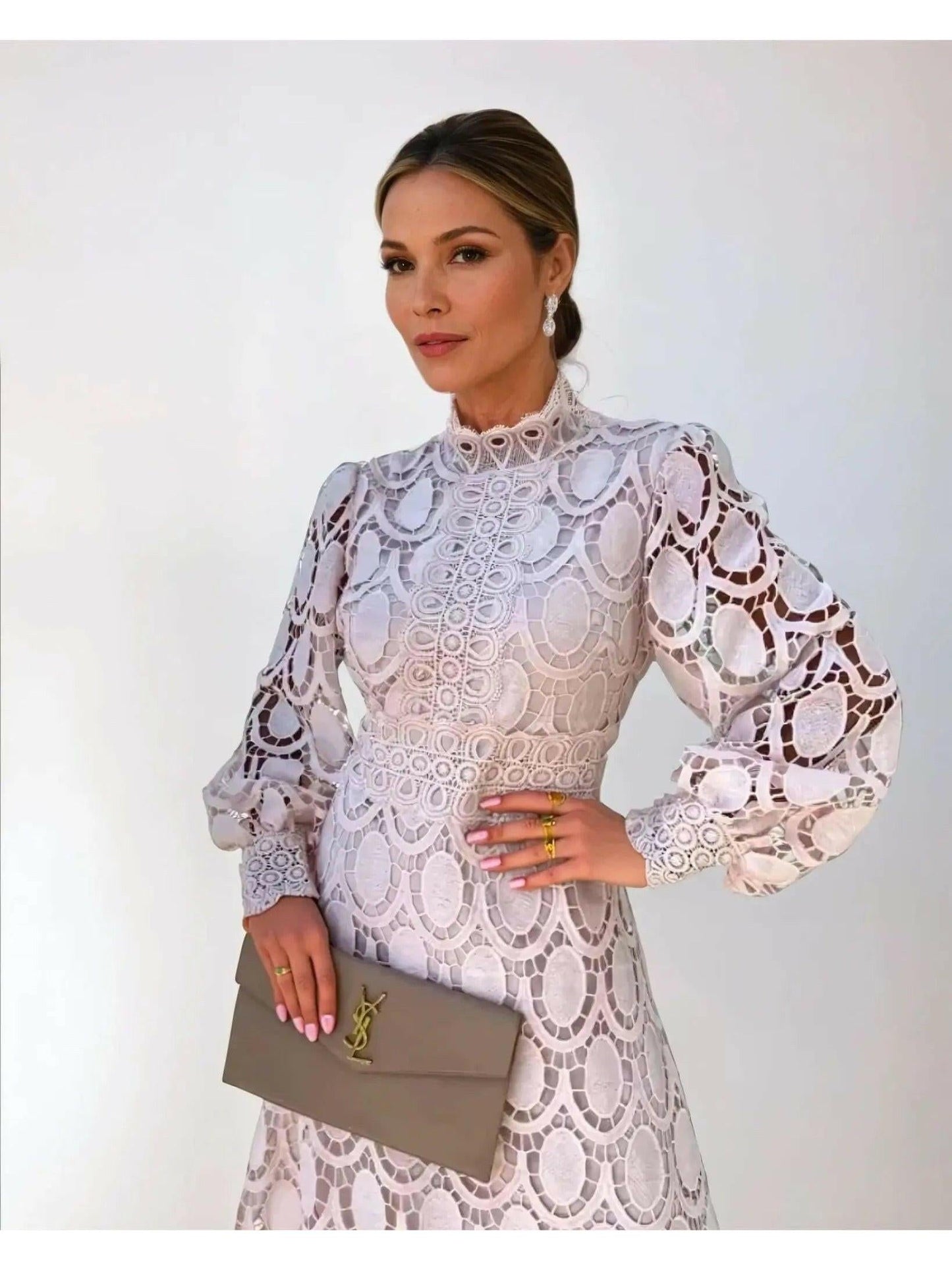 Women's Lace Maxi Dress | High Neck & Elegant Long Sleeve