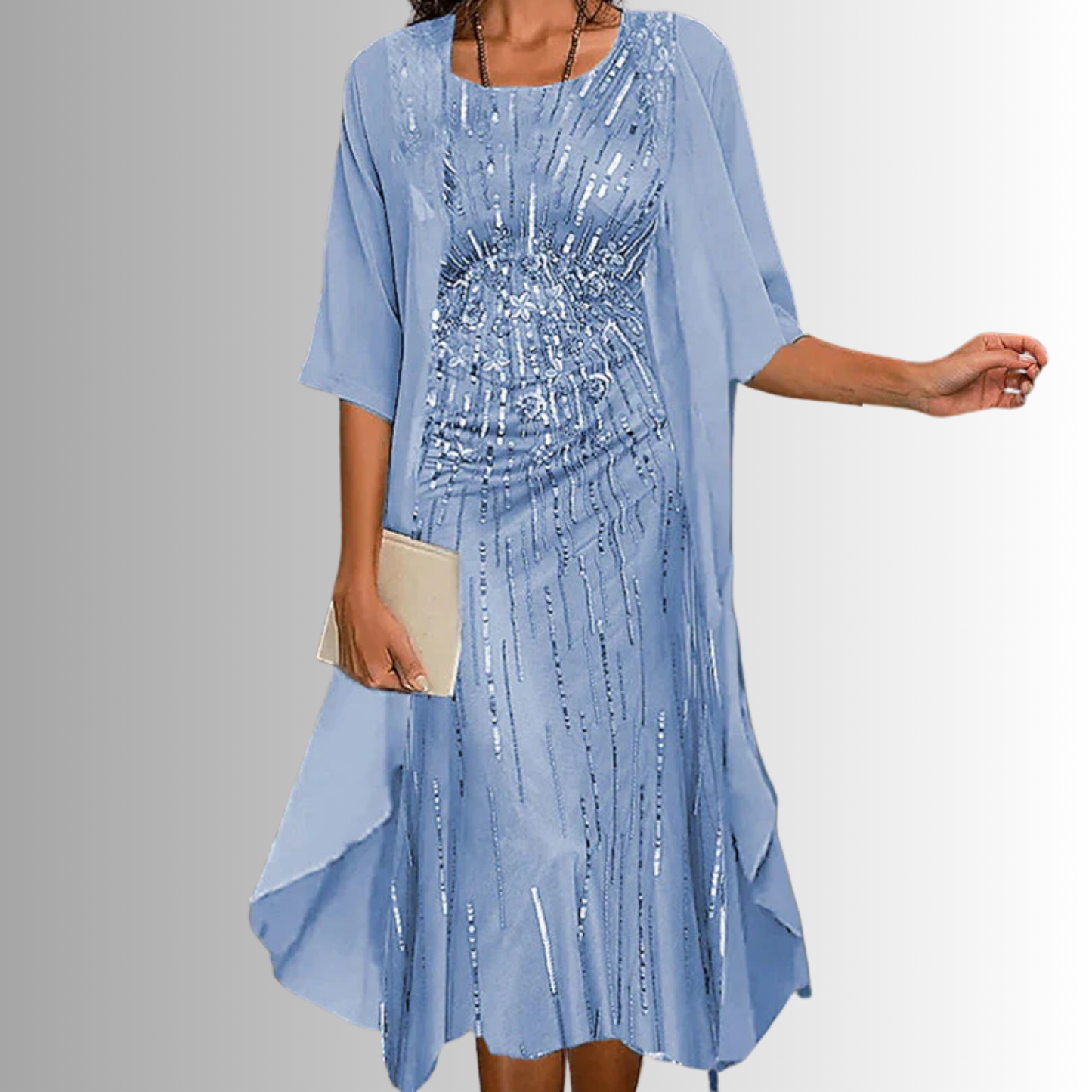 Women's Layered Midi Dress | Two-Piece Look & Elegant Floral Design