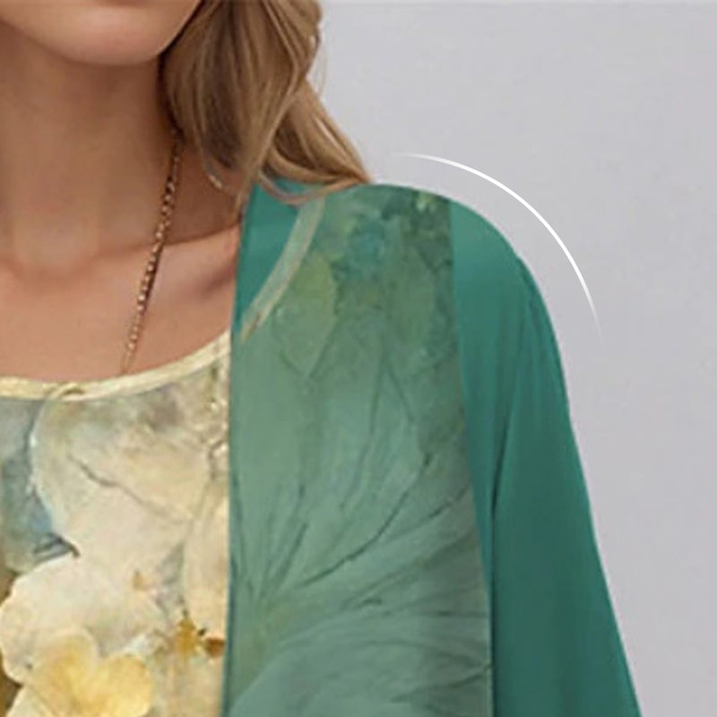Women's Layered Midi Dress | Two-Piece Look & Elegant Floral Design
