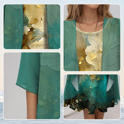 Women's Layered Midi Dress | Two-Piece Look & Elegant Floral Design