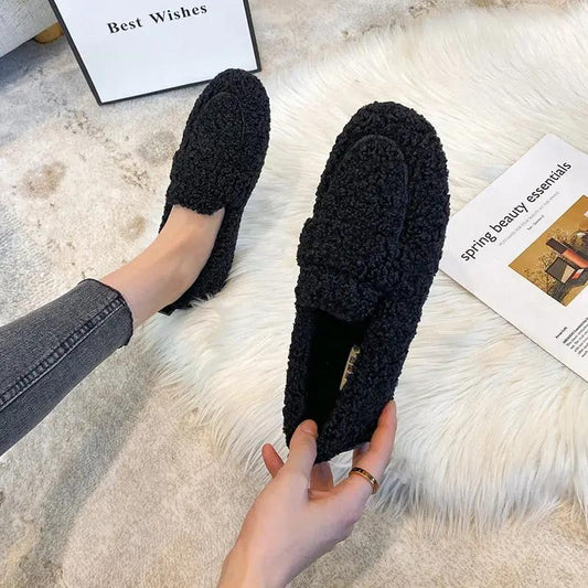 Women's Loafers | Curled Pile Upper, Wide Saddle Band
