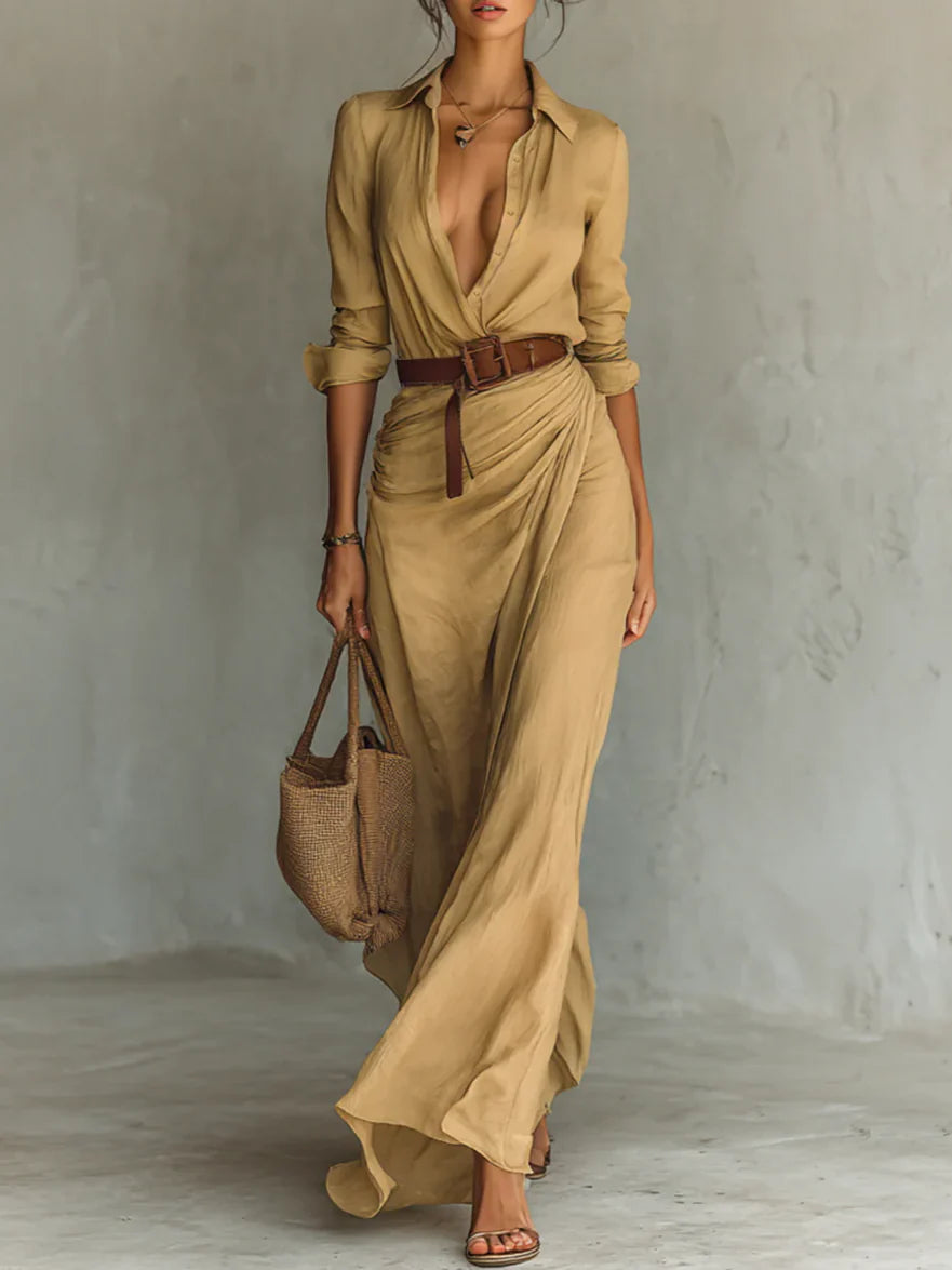 Women's Long Dress | Belted Shirt Maxi & Classic Elegance