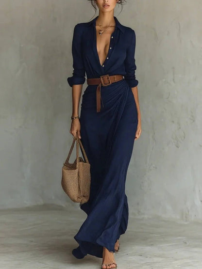 Women's Long Dress | Belted Shirt Maxi & Classic Elegance