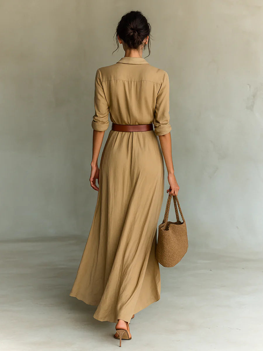 Women's Long Dress | Belted Shirt Maxi & Classic Elegance