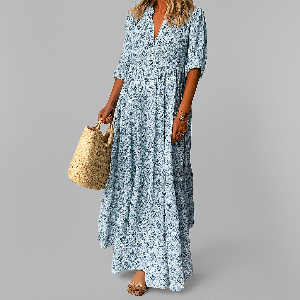 Women's Long Dress | Boho Print Tiered Maxi