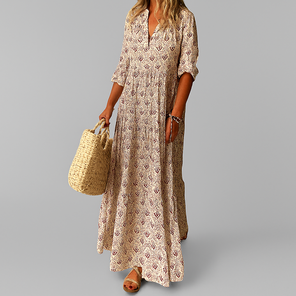 Women's Long Dress | Boho Print Tiered Maxi