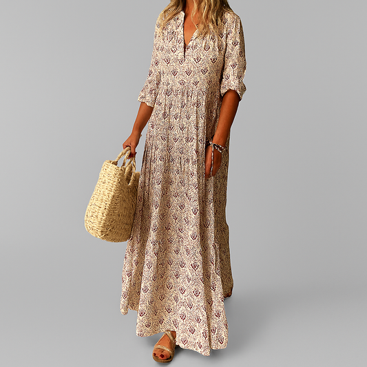 Women's Long Dress | Boho Print Tiered Maxi