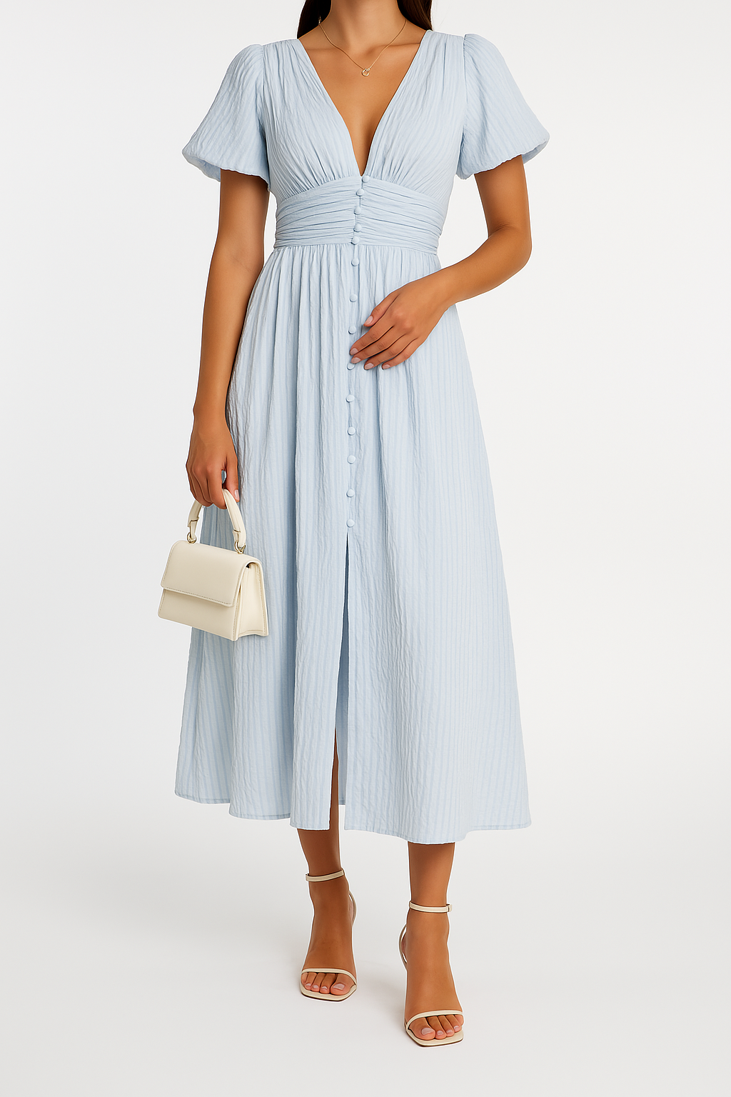 Women's Long Dress | Button-Front V-Neck Design
