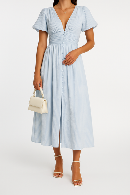 Women's Long Dress | Button-Front V-Neck Design