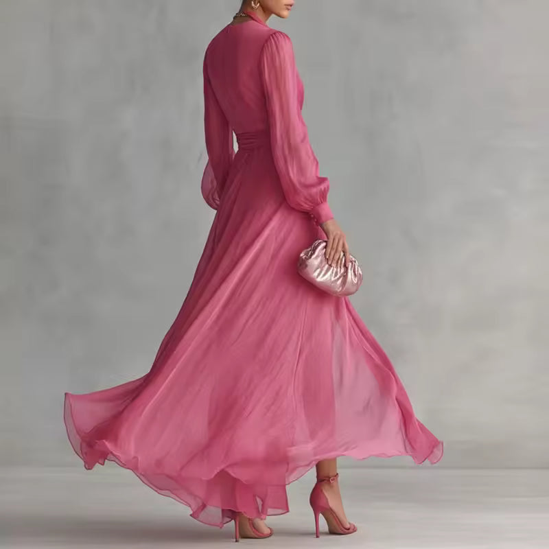 Women's Long Dress | Flowy V-Neck Belted Maxi & Front Slit