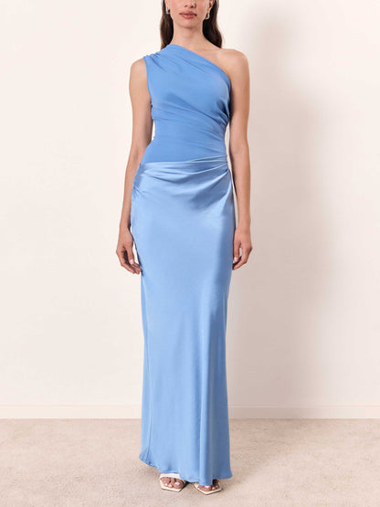 Women's Long Dress | One Shoulder Pleated Design