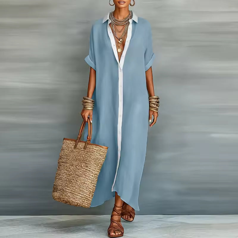 Women's Long Dress | Short Sleeve Shirt Maxi & Relaxed Fit