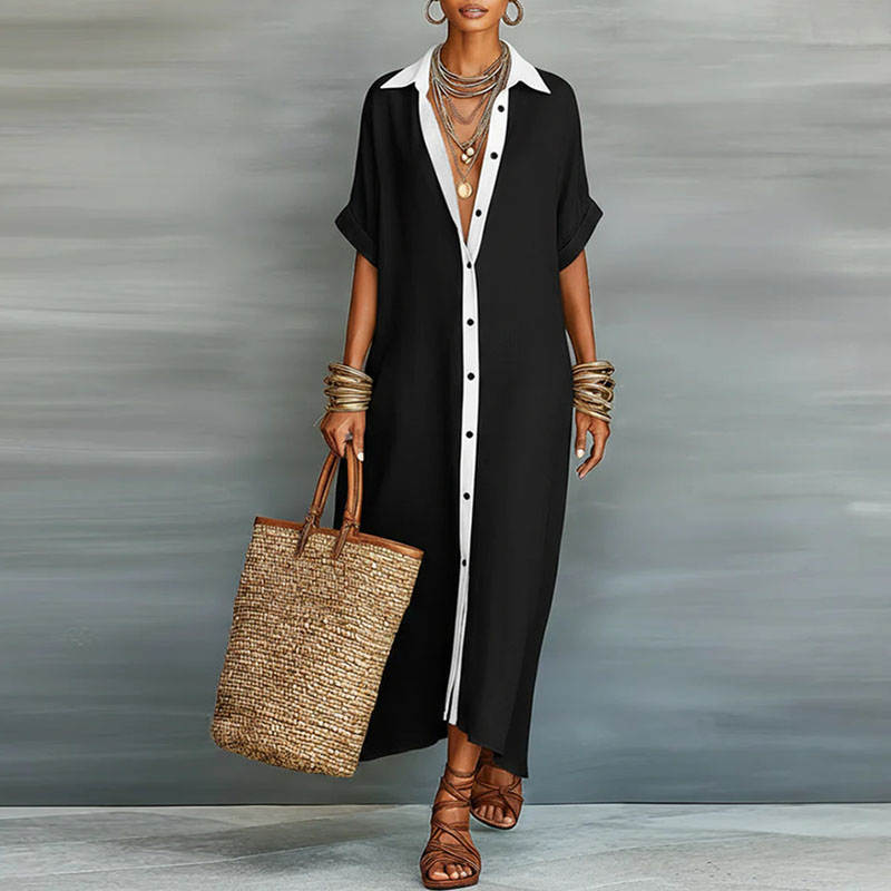 Women's Long Dress | Short Sleeve Shirt Maxi & Relaxed Fit