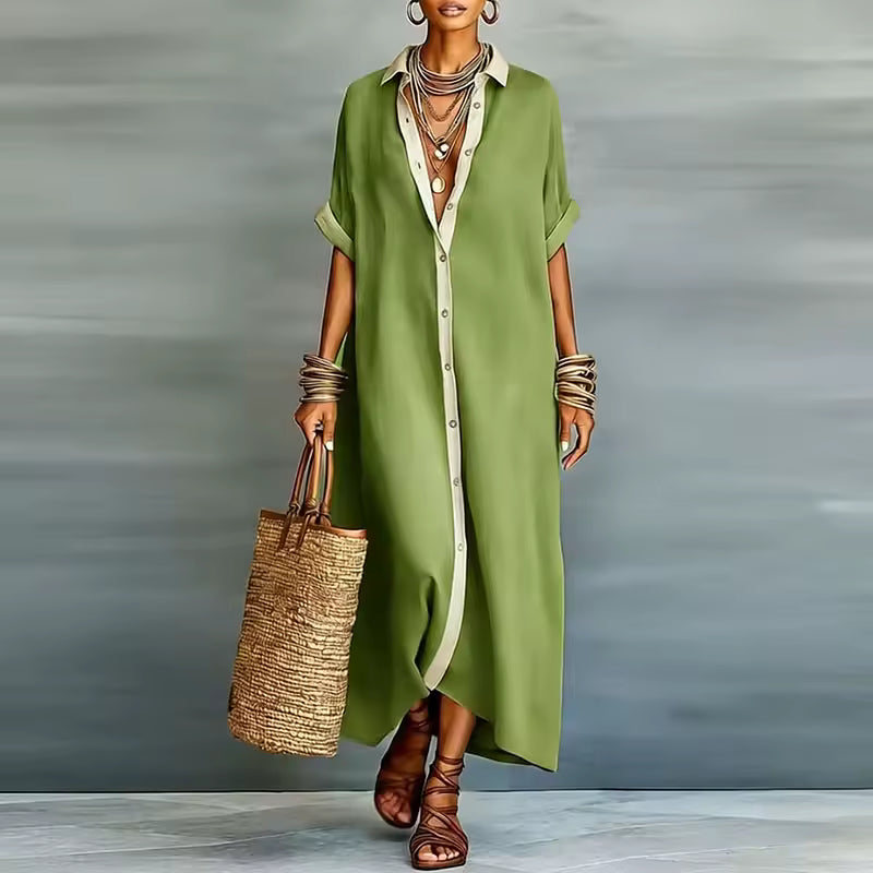 Women's Long Dress | Short Sleeve Shirt Maxi & Relaxed Fit