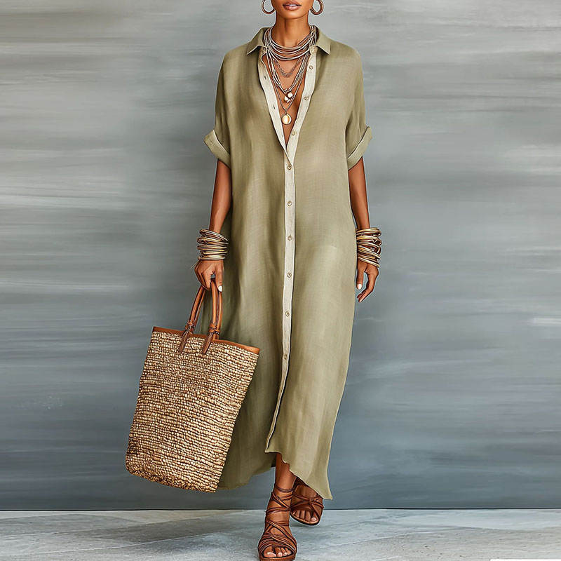 Women's Long Dress | Short Sleeve Shirt Maxi & Relaxed Fit