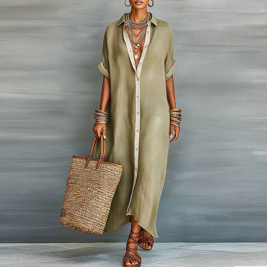 Women's Long Dress | Short Sleeve Shirt Maxi & Relaxed Fit