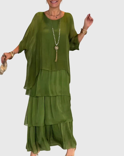 Women's Long Flowing Dress | Tiered Design & Vibrant Boho Print