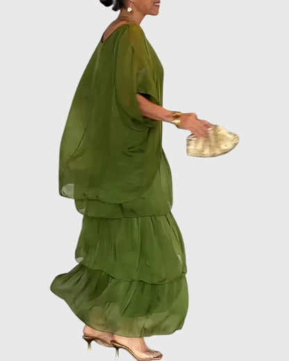 Women's Long Flowing Dress | Tiered Design & Vibrant Boho Print