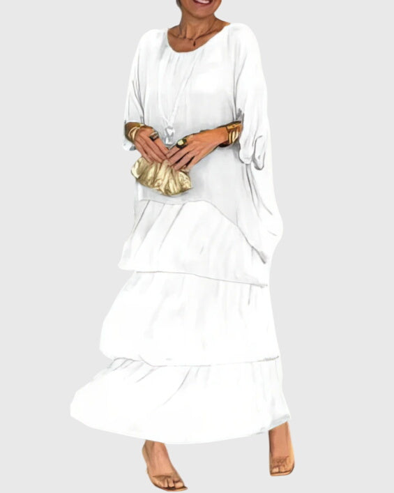 Women's Long Flowing Dress | Tiered Design & Vibrant Boho Print