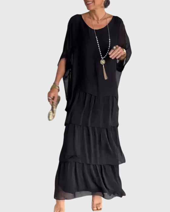 Women's Long Flowing Dress | Tiered Design & Vibrant Boho Print