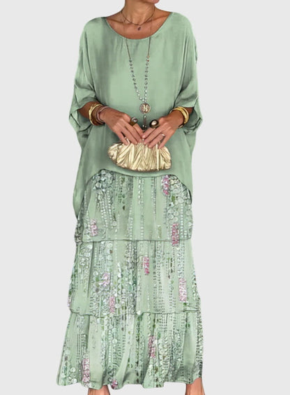 Women's Long Flowing Dress | Tiered Design & Vibrant Boho Print