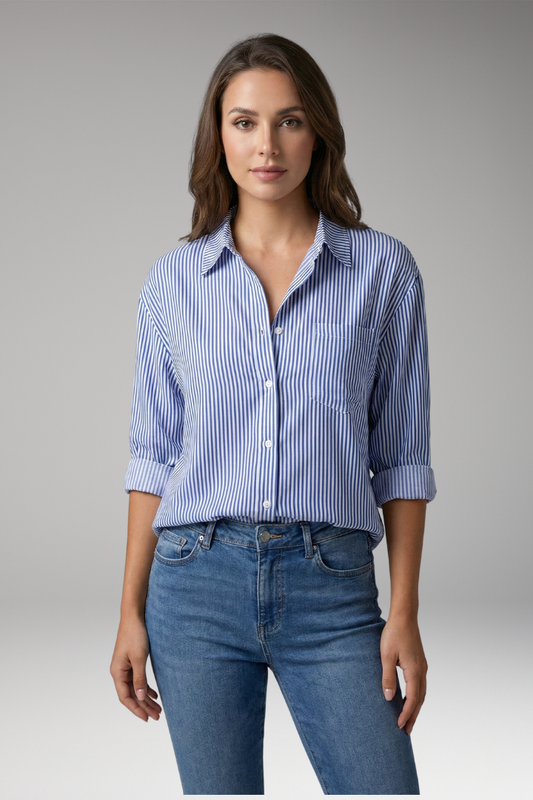 Women's Long Sleeve Blouse | Chest Pocket, Rolled Cuffs