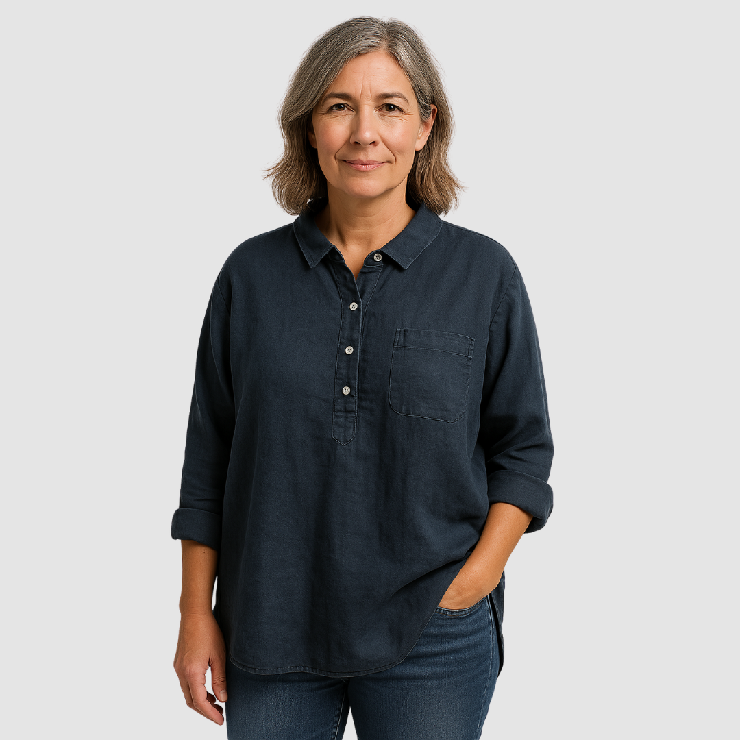 Women's Long Sleeve Blouse | Half Placket, High-Low Hem