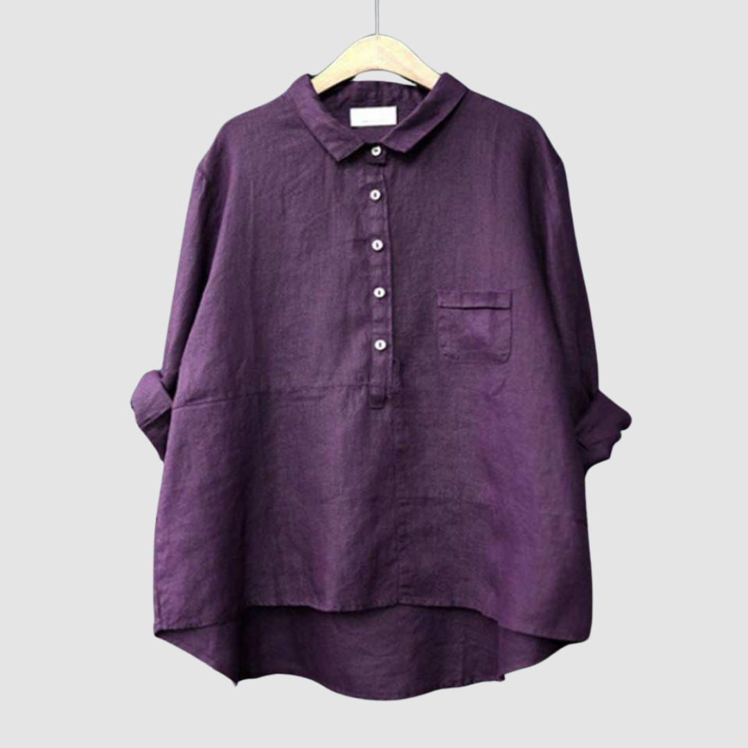 Women's Long Sleeve Blouse | Half Placket, High-Low Hem