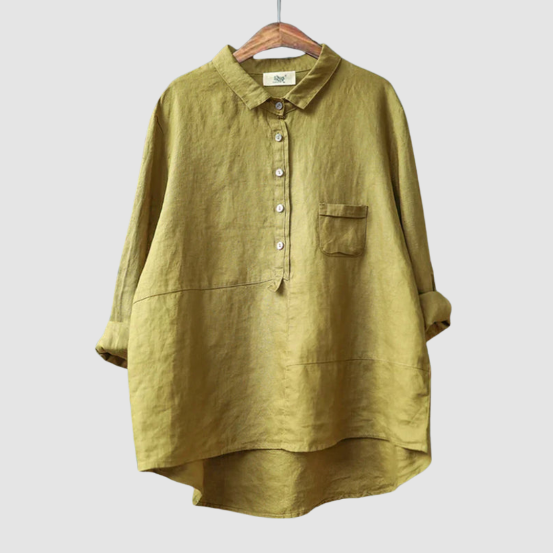 Women's Long Sleeve Blouse | Half Placket, High-Low Hem