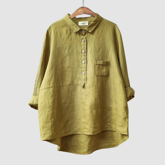 Women's Long Sleeve Blouse | Half Placket, High-Low Hem