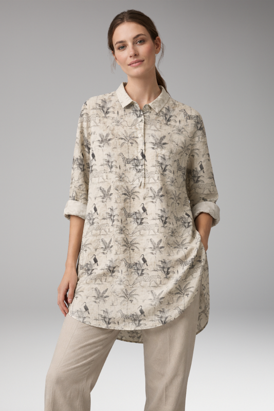 Women's Long Sleeve Blouse | Half Placket, Tunic Length