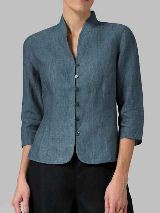 Women's Long Sleeve Blouse | High Stand Collar, Panel Seams