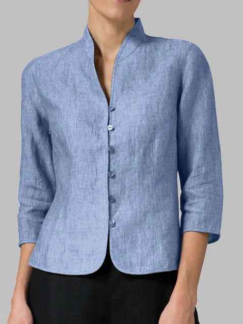 Women's Long Sleeve Blouse | High Stand Collar, Panel Seams