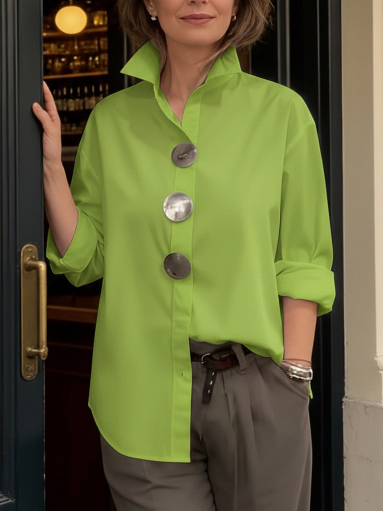 Women's Long Sleeve Blouse | Oversized Buttons, High Collar
