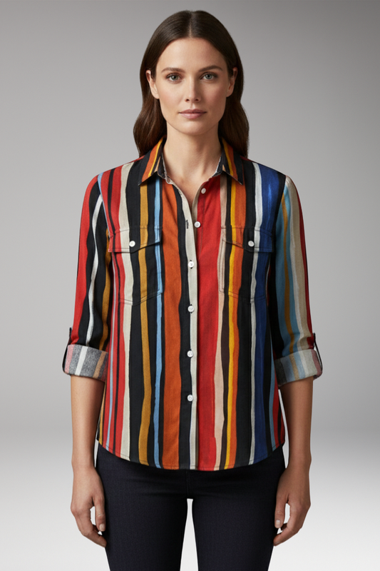 Women's Long Sleeve Blouse | Point Collar, Chest Pockets