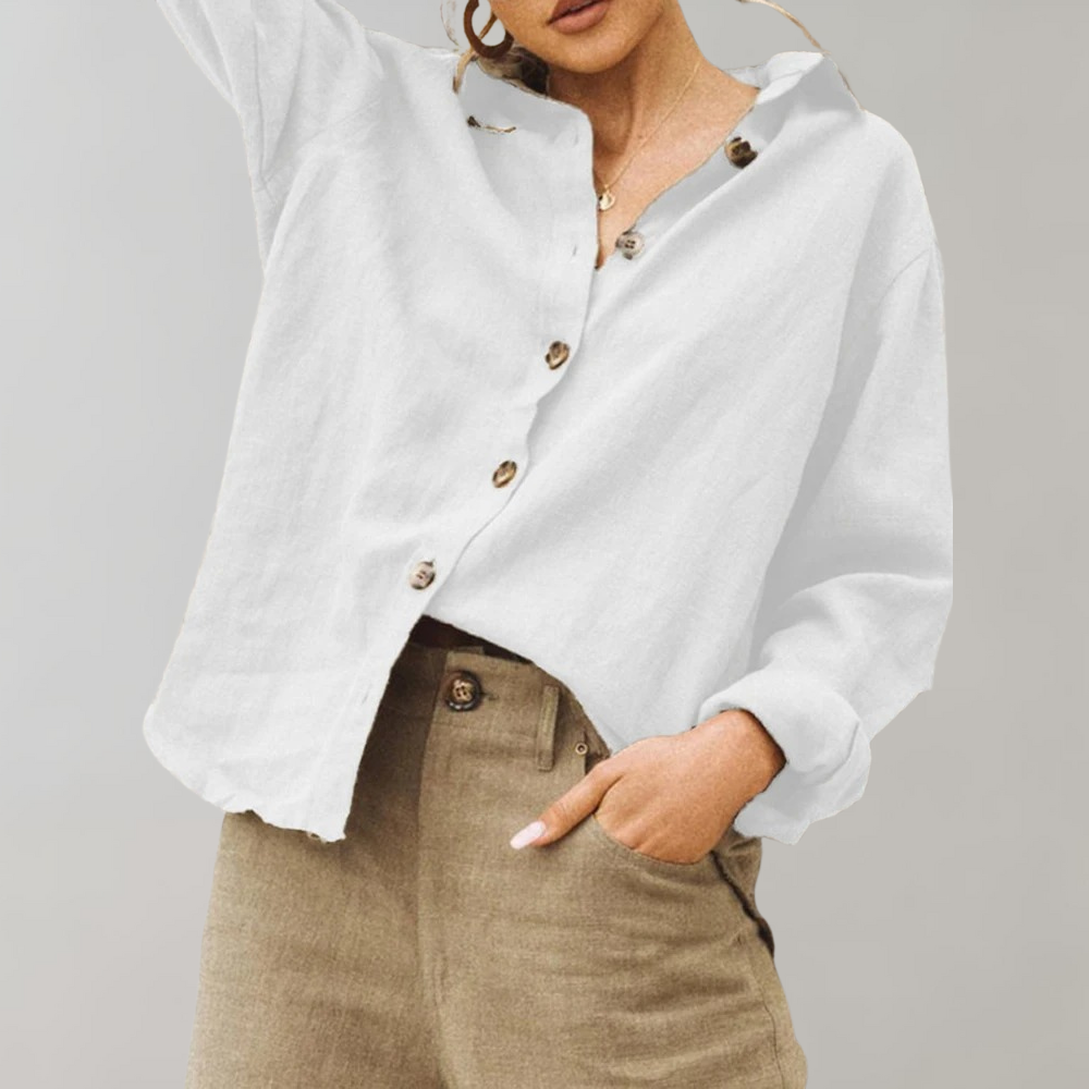 Women's Long Sleeve Blouse | Point Collar, Side Splits
