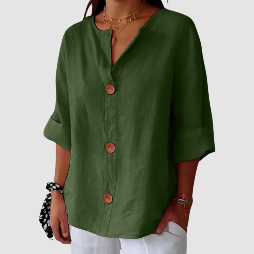 Women's Long Sleeve Blouse | Split V Neck, Rolled Cuffs